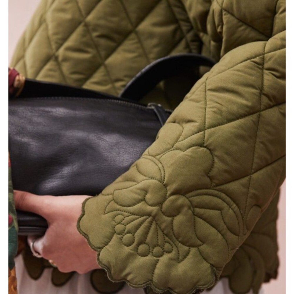ASOS DESIGN Cut Work Quilted Jacket -Olive Khaki Womens S Small 4 6 - Picture 2 of 12